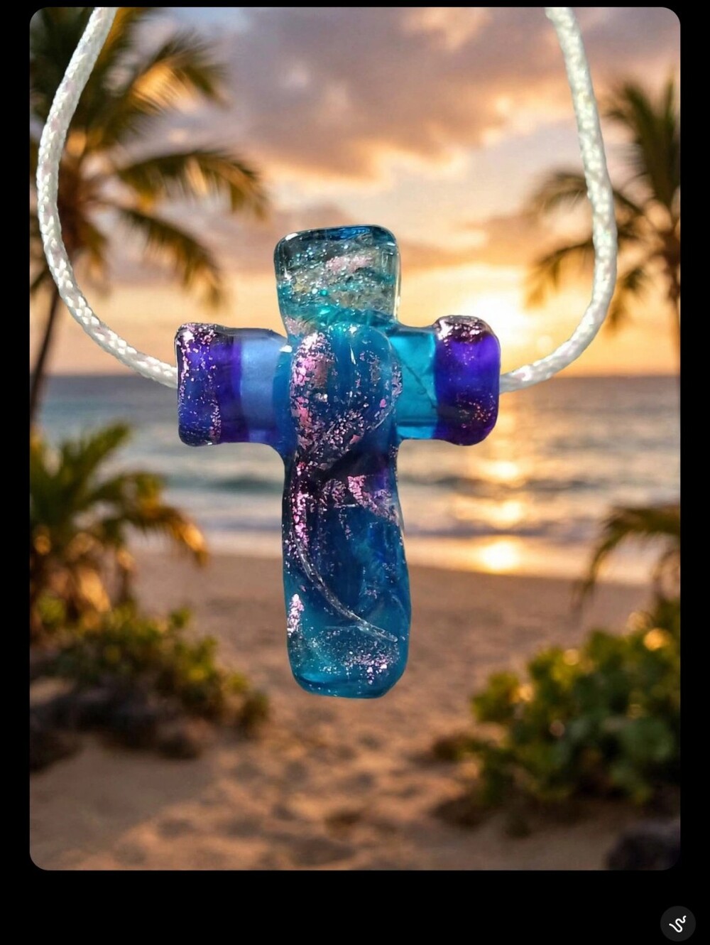 Handmade Murano Blue & Purple Glass Cross Pendant Necklace